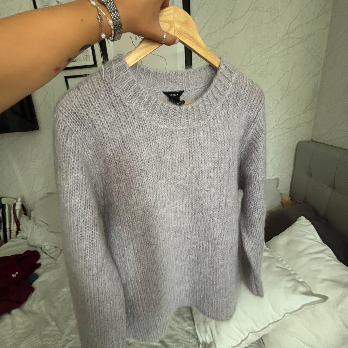 Ljuslila stickad tröja  - 3