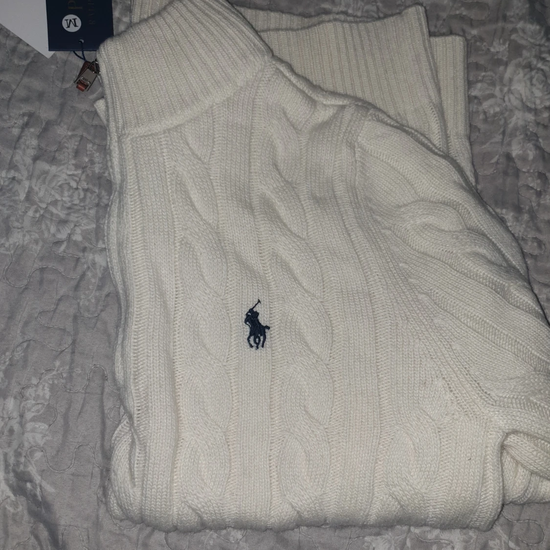 Vit stickad half zip tröja Polo Ralph Lauren