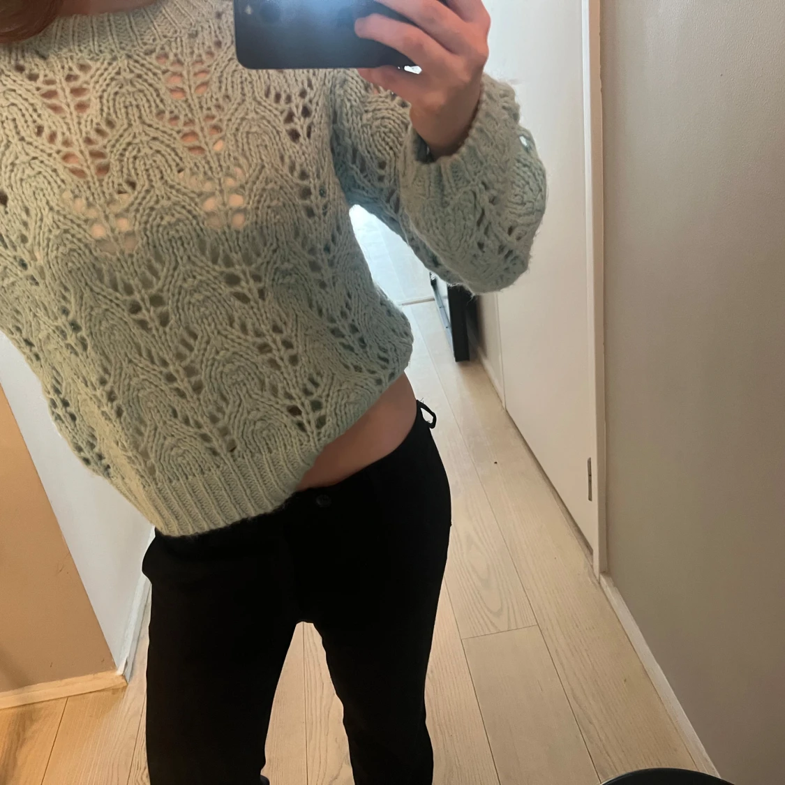 Turkos stickad tröja  - 1