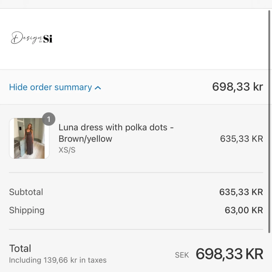 Brun långklänning med vita prickar och volang - 4