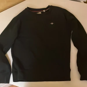Svart tröja från Gant - Säljer en svart långärmad tröja från Gant i storlek 164 cm (13-14 år). Liten i storlek så skulle mer säga som en 152 cm. Tröjan har rund halsringning och en liten broderad Gant-logga på bröstet. Perfekt för en stilren och klassisk look. 