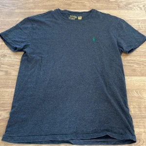 Mörkgrå t-shirt från Polo Ralph Lauren - Säljer en mörkgrå t-shirt från Polo Ralph Lauren med klassisk passform. Den har en grön broderad logotyp på bröstet. Perfekt för en stilren och avslappnad look i gott skick. Använd enstaka gånger.