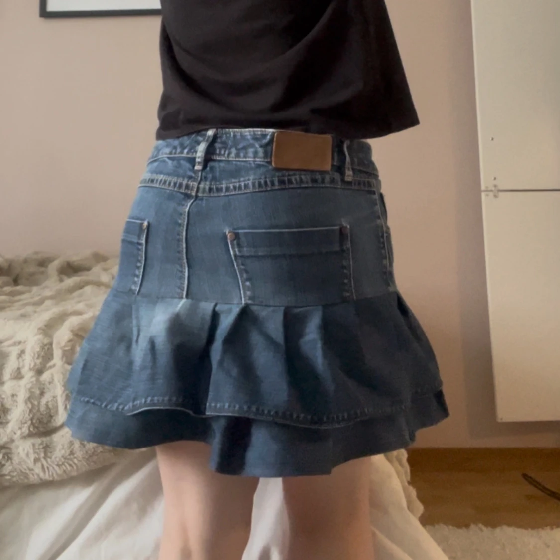 Mörkblå volang jeanskjol - 3