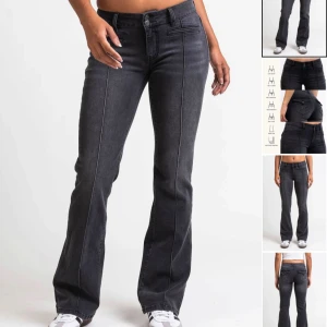 Svarta lågmidjade bootcut jeans - Jättesnygga low waist bootcut jeans ifrån Madlady. Köpte de i vintras och har nästan inte använd de alls, så väldigt väldigt bra skick💗.            Det är storlek 34-tall, och passar mig perfekt som är 178💗💗