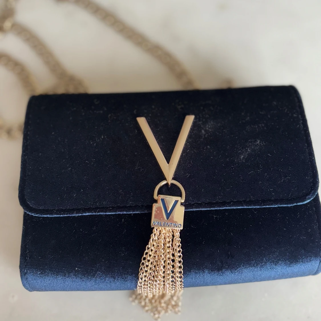 Mörkblå axelväska i sammet Valentino - 3