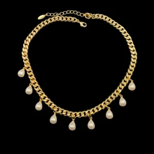 Guldpläterat halsband med pärlor - Guldpläterat halsband. Kedjans tjocklek -7mm. Längd 40+5cm