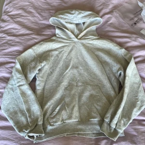 Ljusgrå hoodie från H&M - Ljusgrå hoodie från H&M i storlek 158/164. Pytteliten blå färg fläck på magen. Smink fläckar i nacken som jag inte testat att få bort.