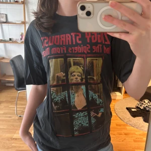 Svart Ziggy Stardust t-shirt från Bowie - Cool svart t-shirt med Ziggy Stardust-tryck och texten 'Ziggy Stardust And The Spiders From Mars' i rött. T-shirten är loose fit och är tillverkad i mjuk bomull. Sitter väldigt baggy för att vara xs. ❣️