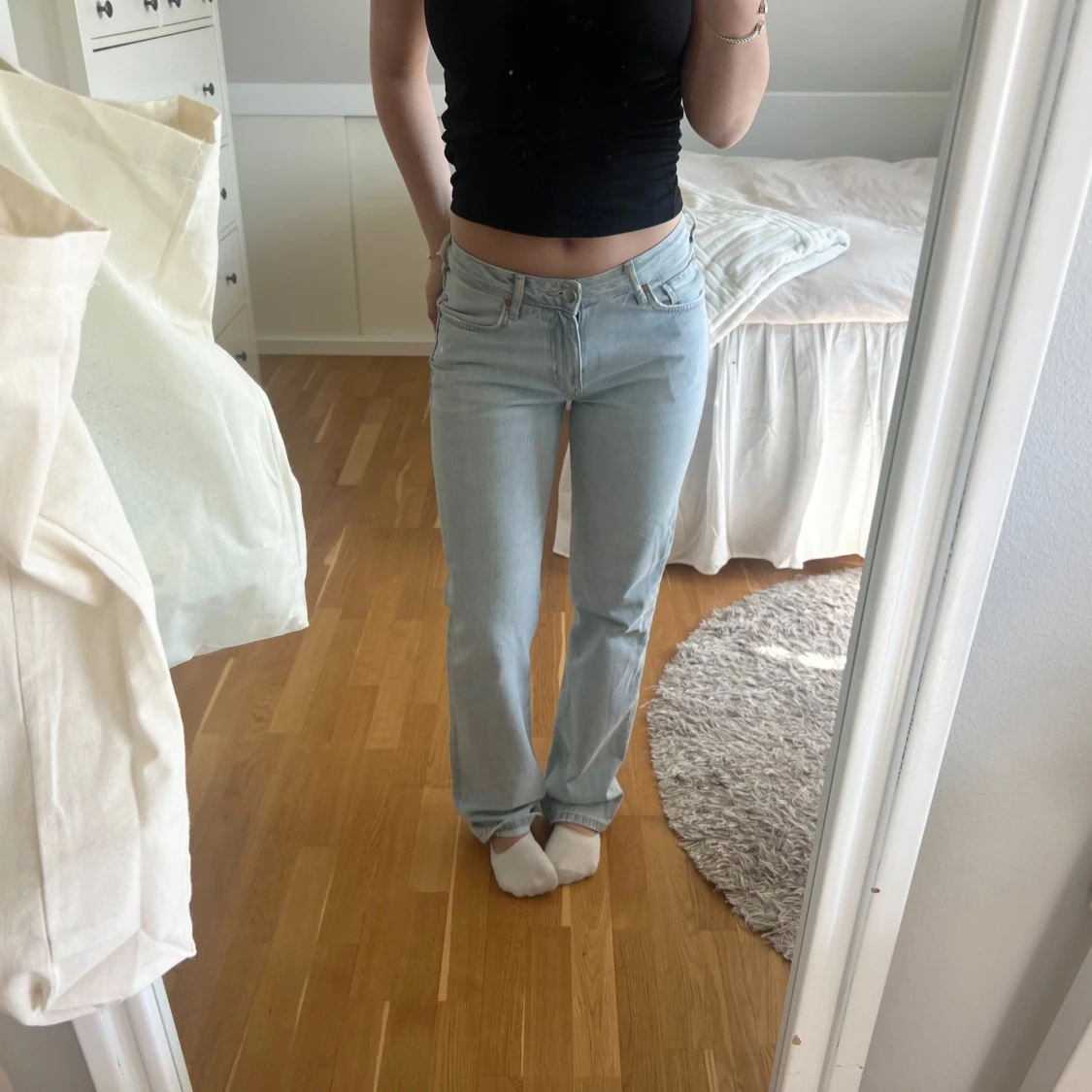 Ljusblå jeans low straight - 1