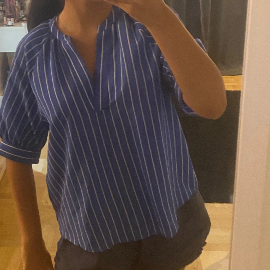 Blå vit randig blus - 1