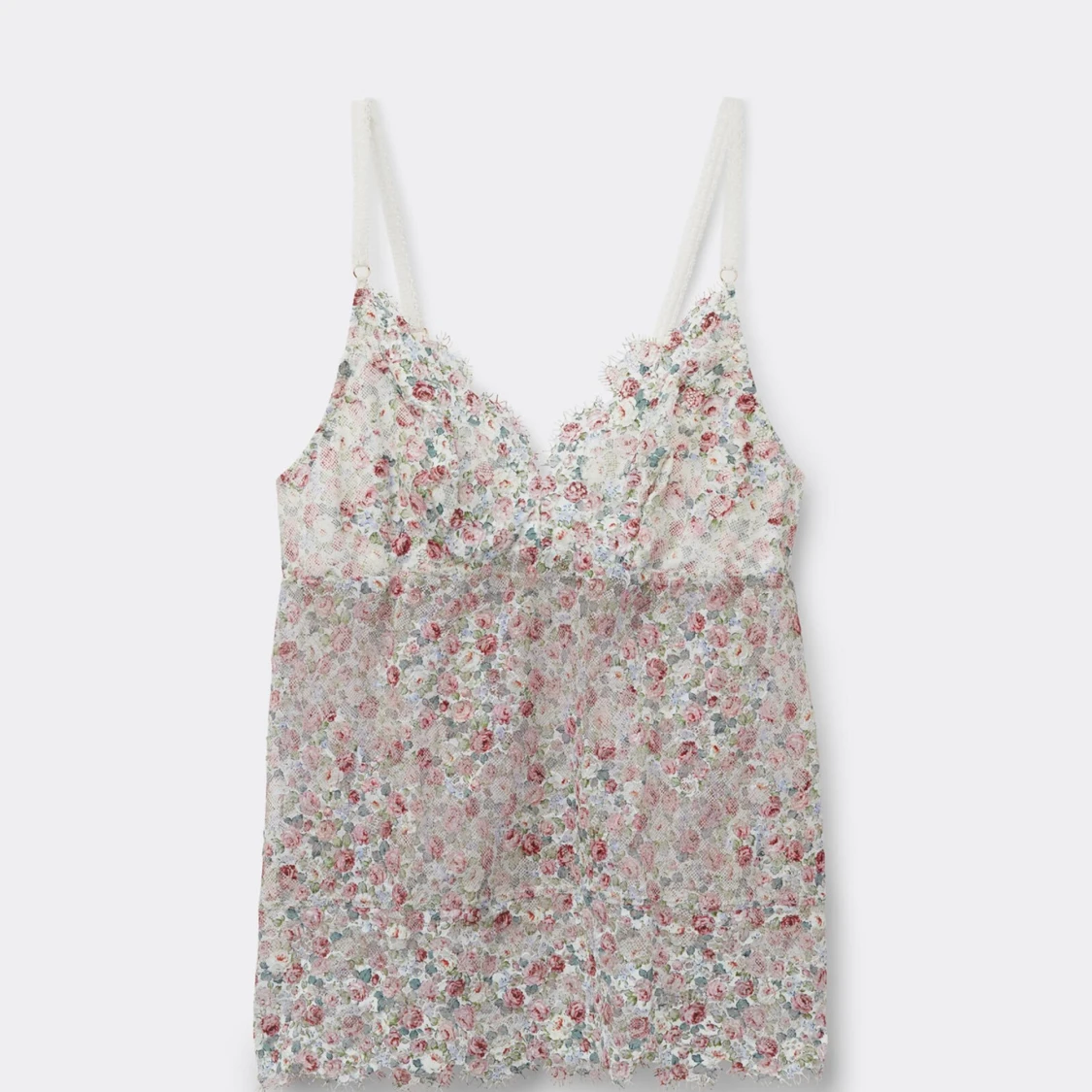 Blommig spetslinnetopp med tunna band - 1