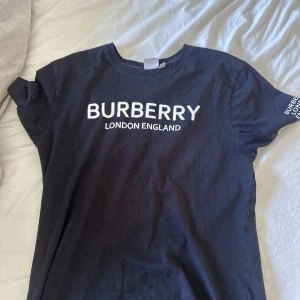 Svart Burberry t-shirt med tryck - Snygg svart t-shirt från Burberry med stort vitt logotryck på bröstet och mindre tryck på ärmen.