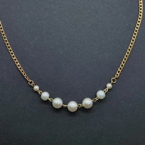 Handgjort halsband  - Rostfritt stål med pärlor.  Längd-40cm 