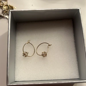 Guldiga örhängen med glittrande pärlor - Snygga guldiga örhängen i tunn ringform med en glittrande pärla i mitten. Perfekta för dig som gillar stilrena detaljer med lite extra bling. De är små och lätta, vilket gör dem superbekväma att bära hela dagen💕