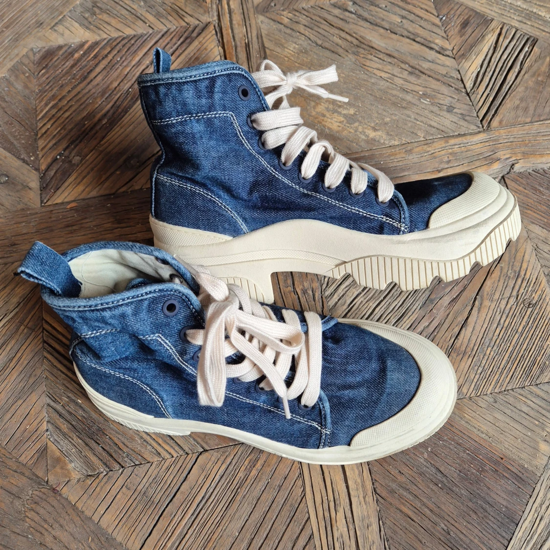 Chunky denim sneakers med vit sula - 3