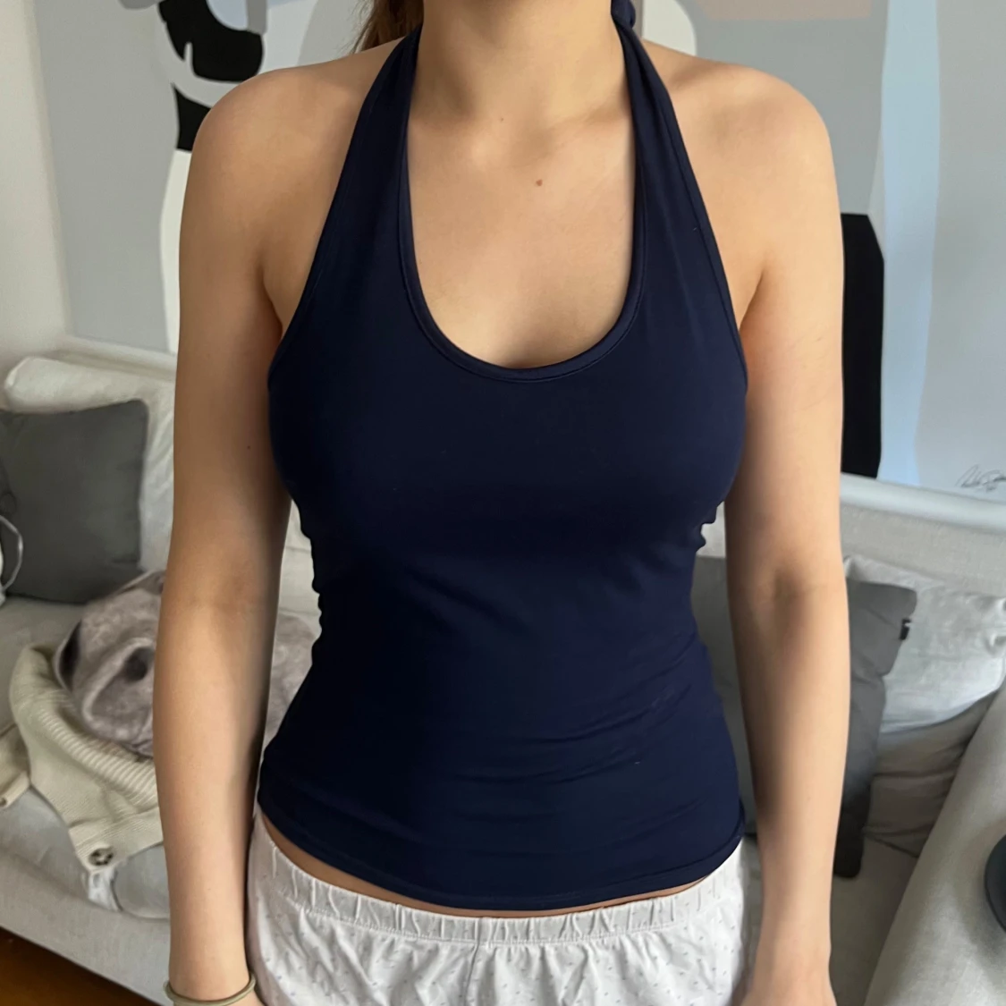 Mörkblå halterneck linnetopp