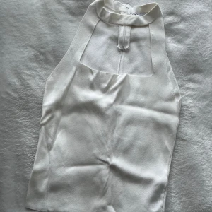 Vit ärmlös topp från Zara - Säljer en stilren vit ärmlös topp från Zara med hög hals och dragkedja i ryggen. Perfekt för en elegant look. Tillverkad i ett mjukt och bekvämt material.