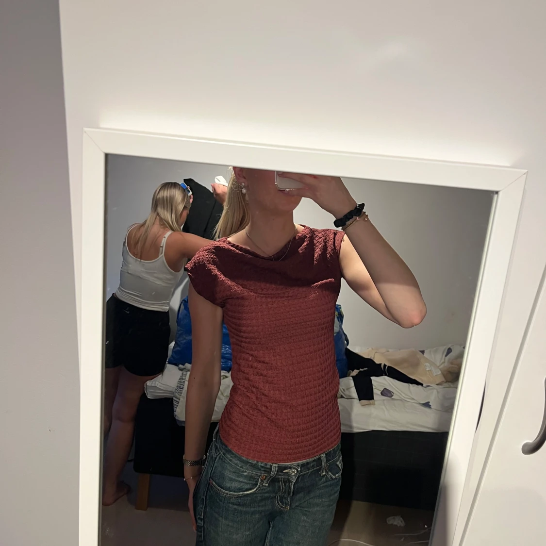 Vinröd tight topp med struktur - 2