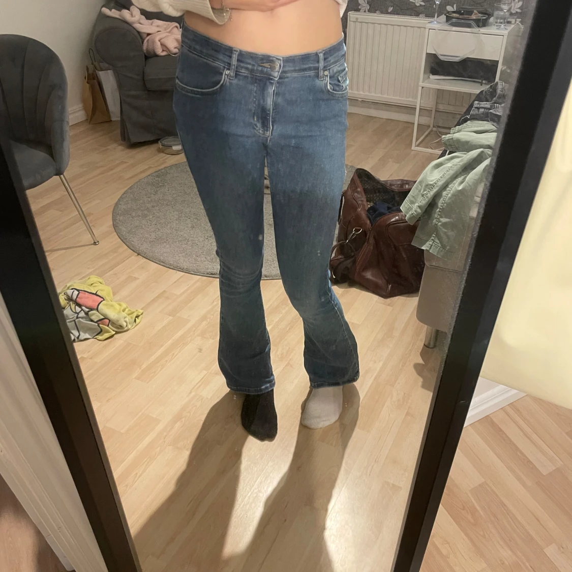 Blå bootcut jeans låg midja - 2