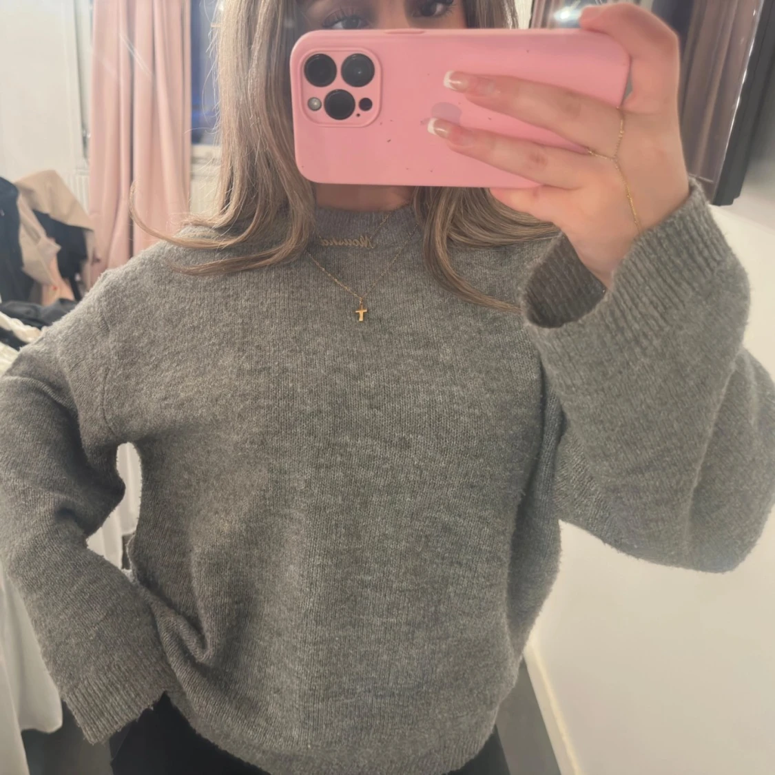 Grå stickad tröja XS - 90