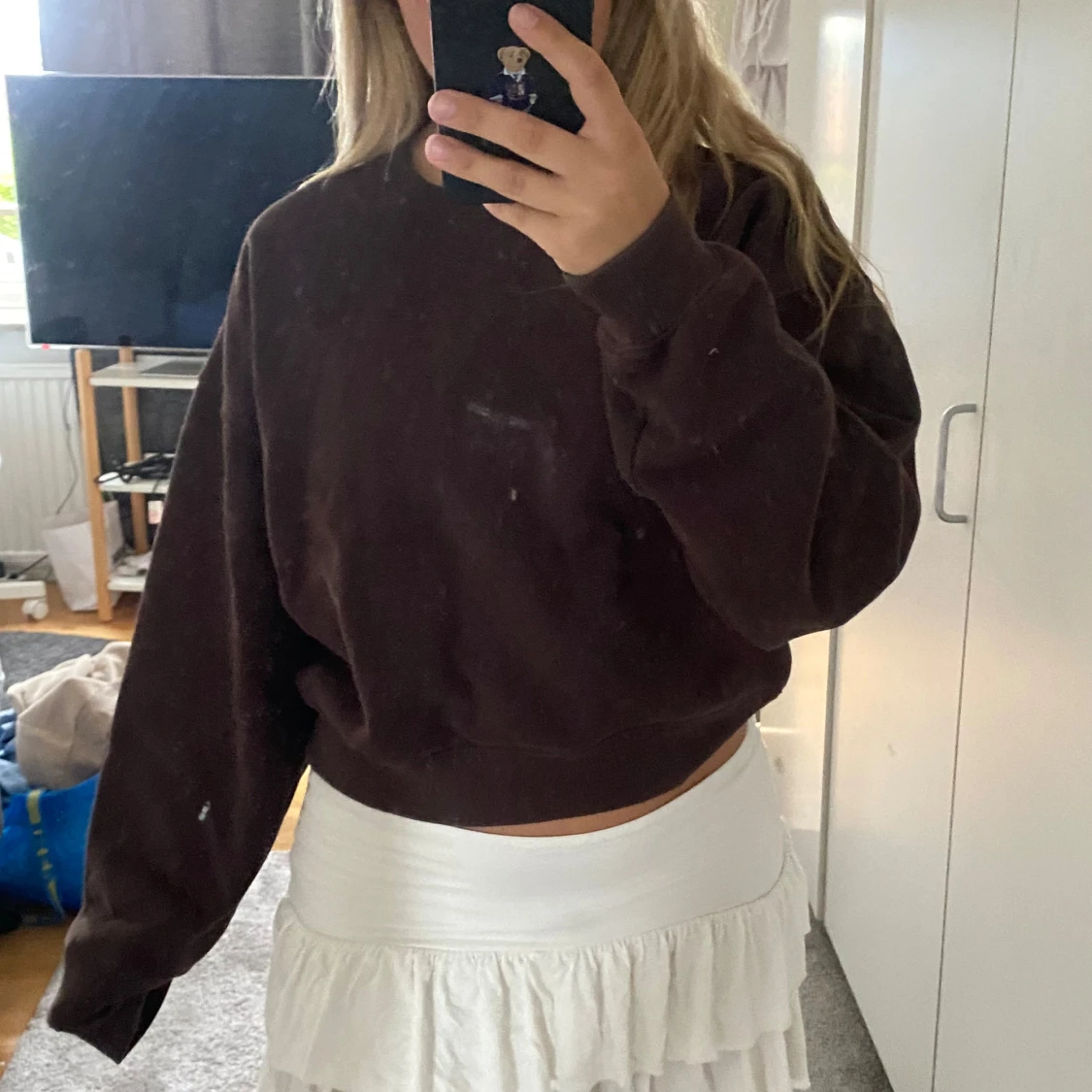 Mörkbrun croppad sweatshirt - 1