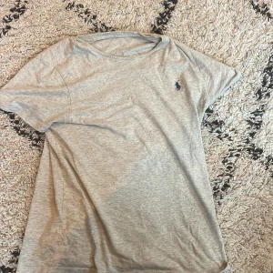 Grå t-shirt från Polo Ralph Lauren - Snygg grå t-shirt från Polo Ralph Lauren i bomull med klassisk rund hals och broderad marinblå logga på bröstet. Modellen är custom fit och har korta ärmar, perfekt för en clean och stilren look.