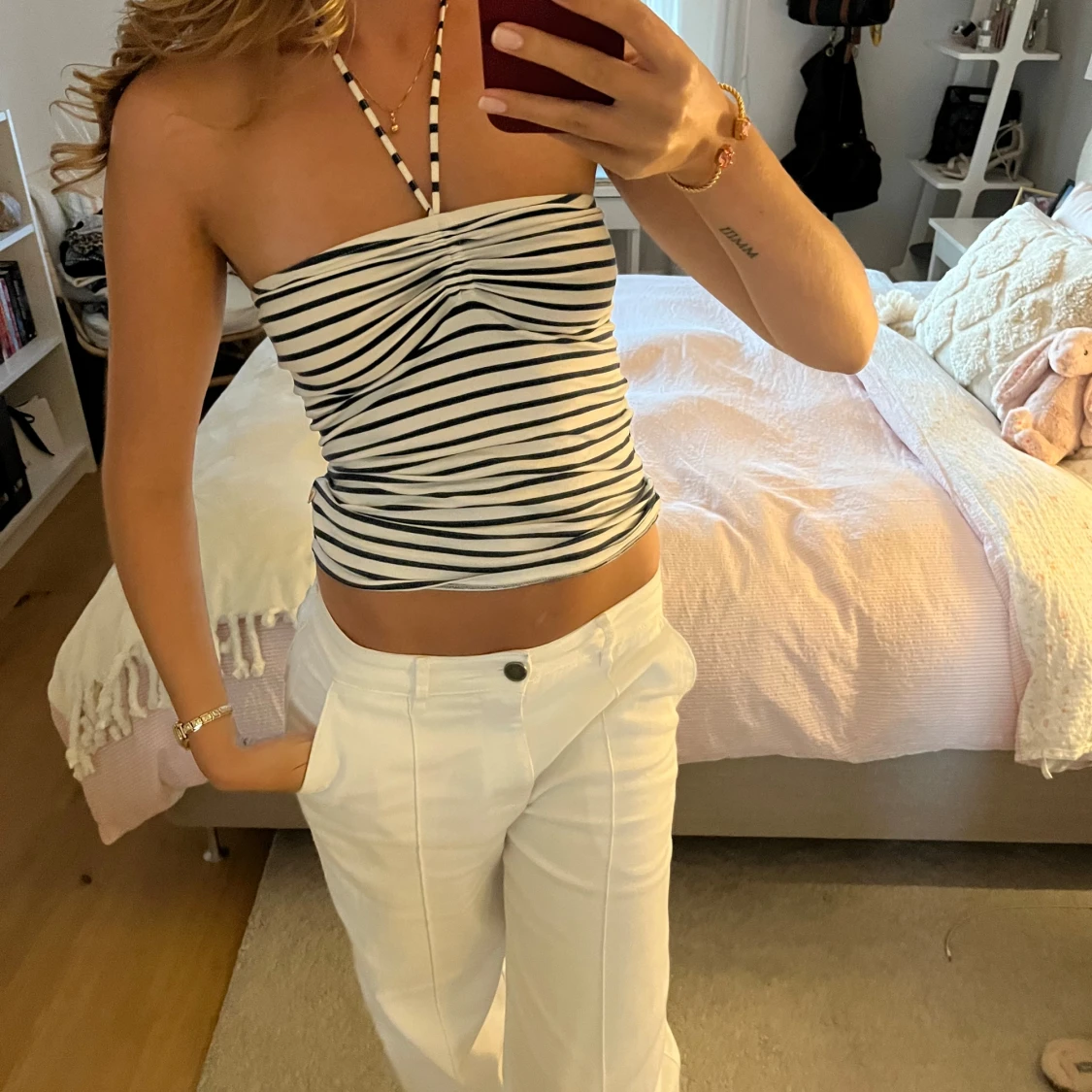 Randig bandeau tubtopp med snörning - 2