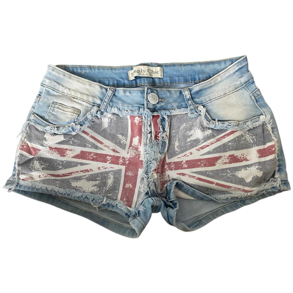 Ljusblå lowrise jeansshorts med flagga design🇬🇧