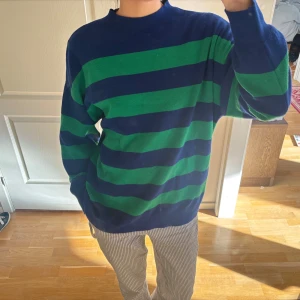 Randig tröja i blått och grönt - Säljer en cool randig tröja i blått och grönt. Tröjan har långa ärmar och en avslappnad passform. Perfekt för en avslappnad stil.