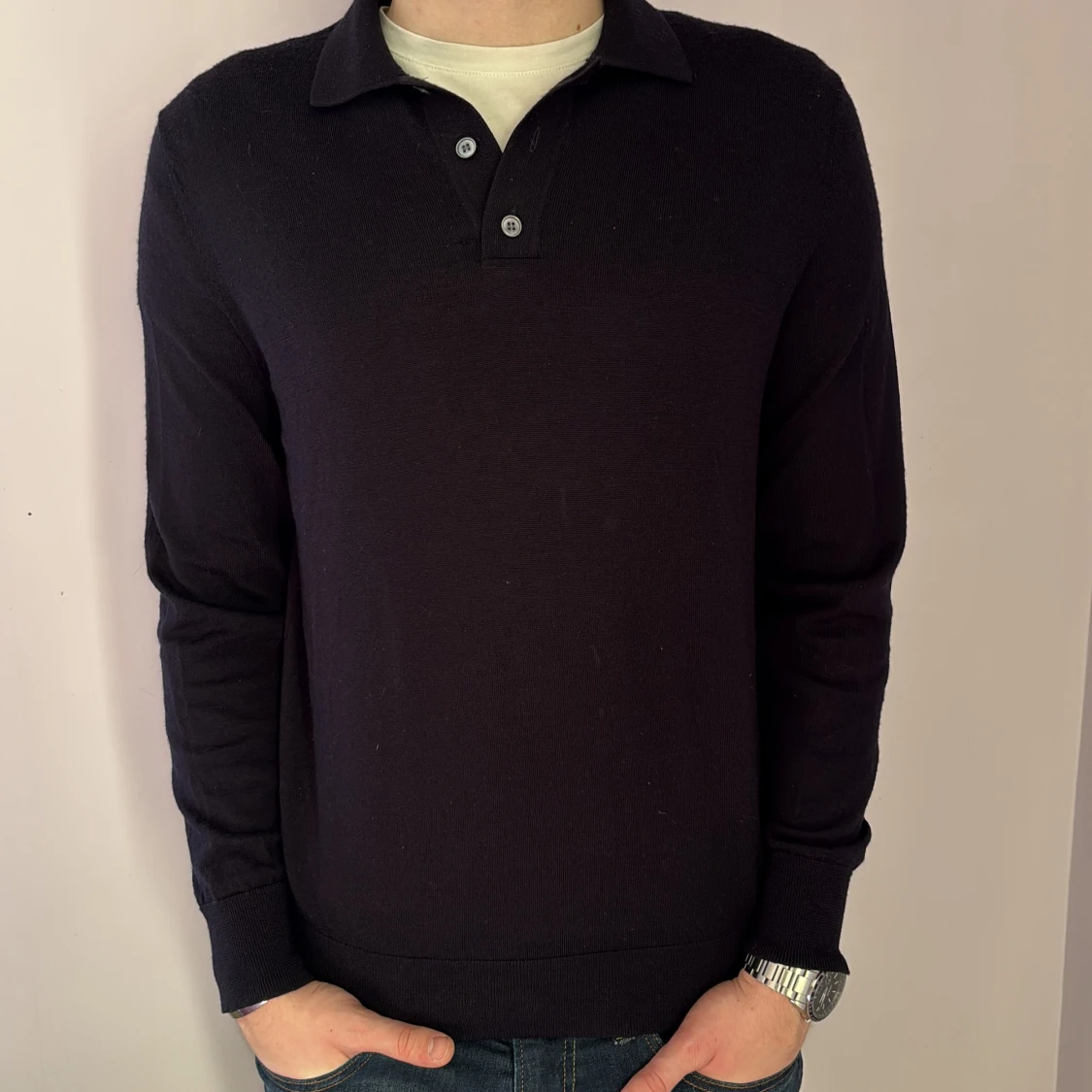 Marinblå pikétröja - 1