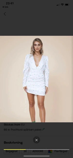 Amalfi dress Adoore - Amalfi dress från Adoore, storlek 36, använd 1 gång. Slutsåld på hemsidan. Köpt för 1400kr. Längden går att justera. Köparen står för frakt, annons kvar = vara kvar 