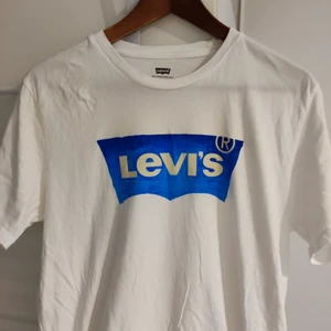 Levi's vit t-shirt medium - Vit t-shirt med blått tryck. Levi's loggan är i plyschliknande material och sticker ut någon mm från tyget. Säljer pga för liten för mig. Bra skick!