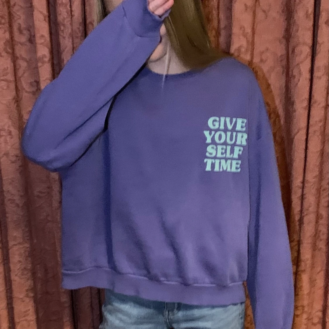 Jättefin lila tröja med tryck💜 - 90