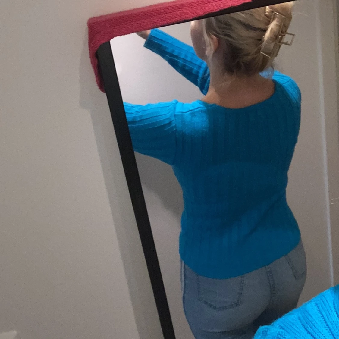 Tjockstickad tröja turkos.  - 91