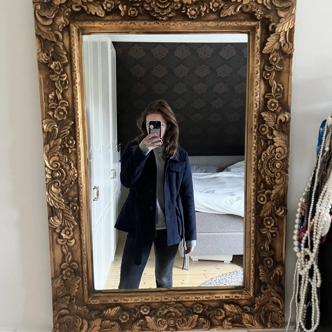 marin blå kort kappa med skärp