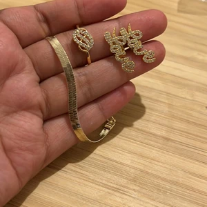 Gold plated jewellery  - Ring 18mm, braclet, ear rings 