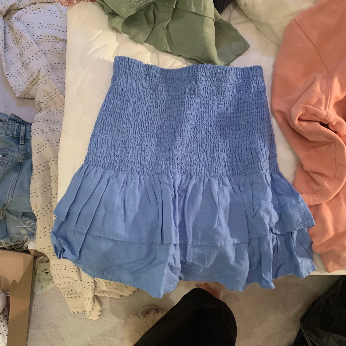 Blå linne kjol - 90