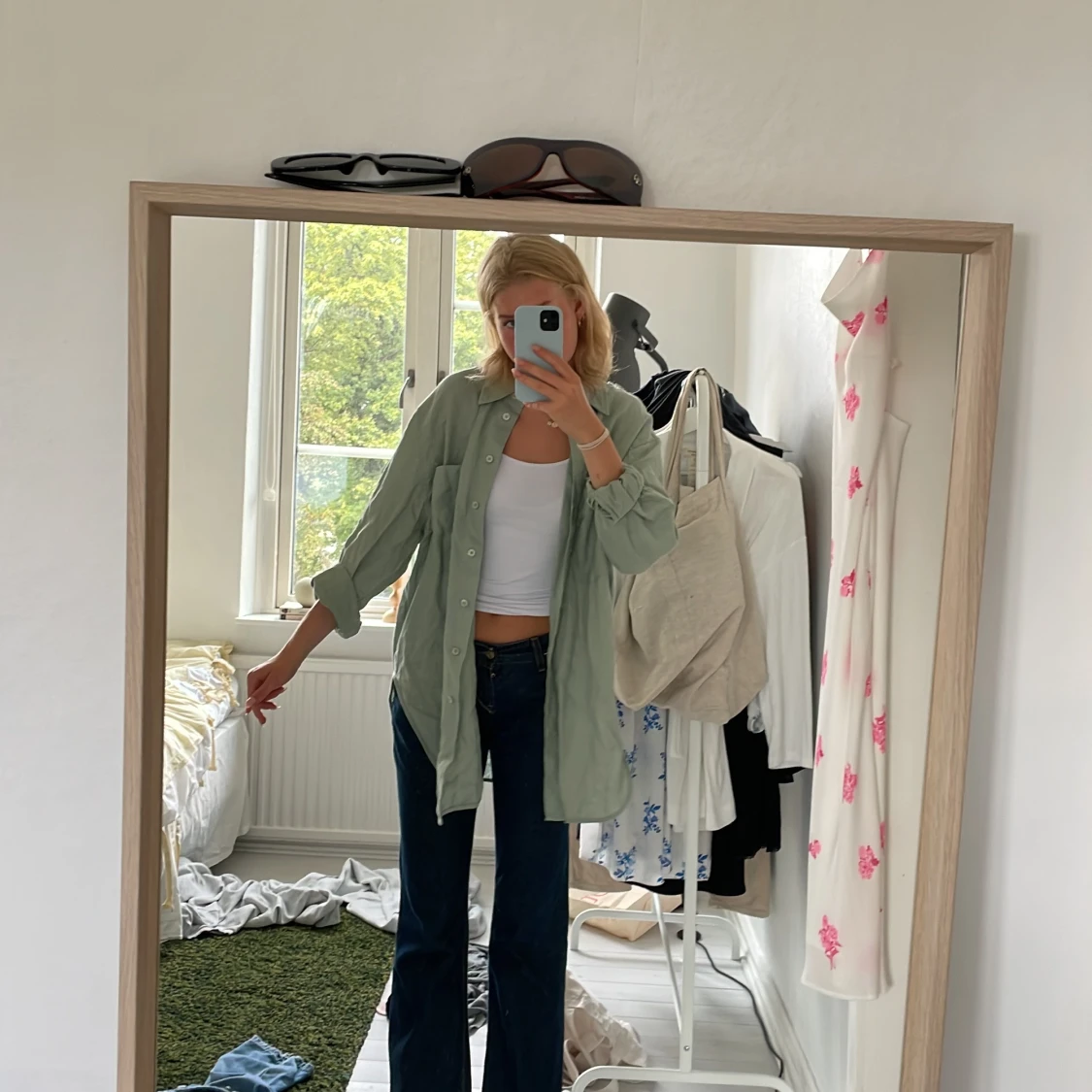 Grön linneskjorta  - 90