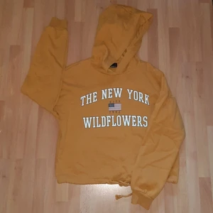 Gina tricot hoodie med snörning - Säljer min hoodie för att den inte används. Det ör bara jag som ägt den och den har används som både vardagshoodie och träningshoodie. Trycket är fint och inte sönder. Den är varm och kan snöras i midjan. Kan posta om det önskas.