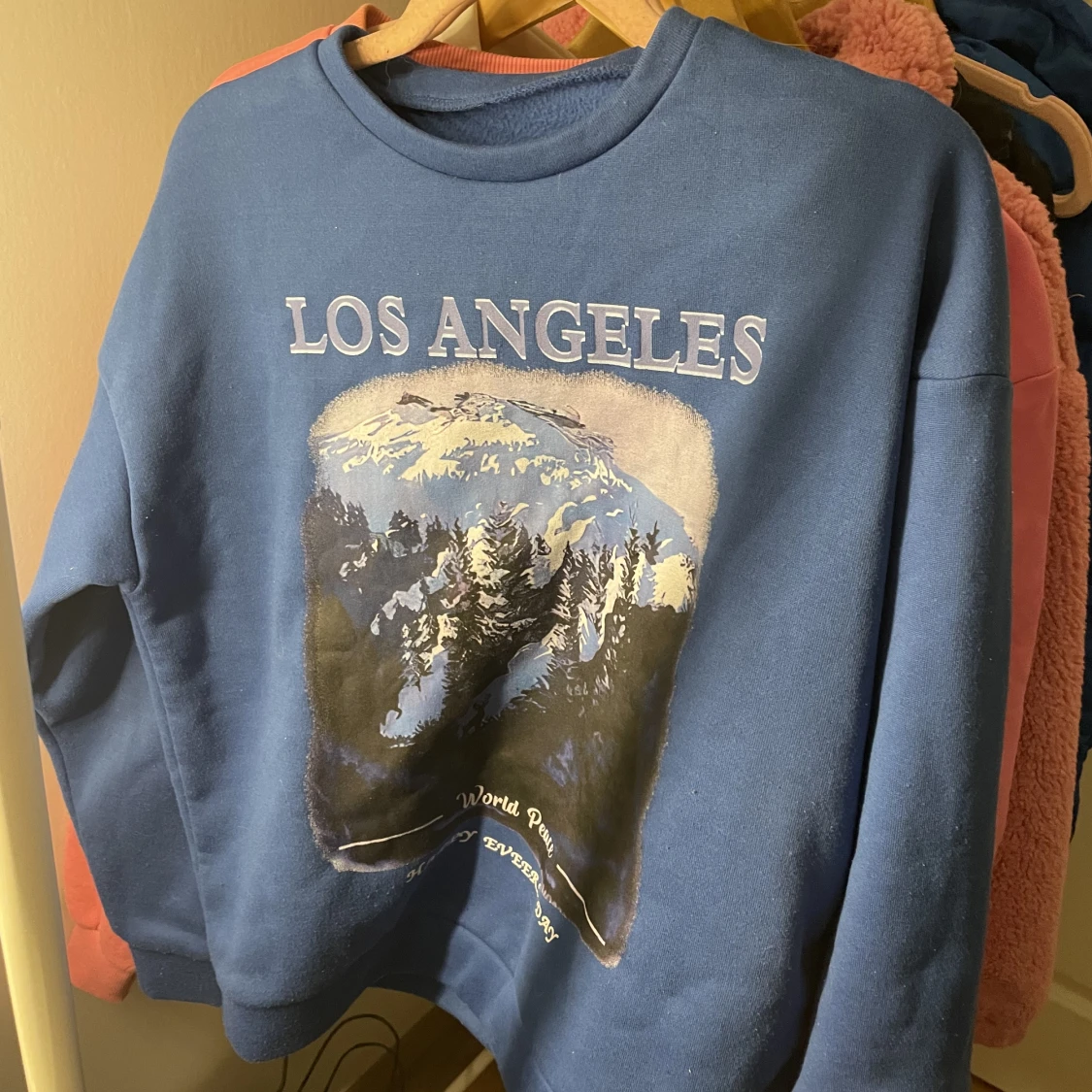 Säljer blå collage tröja