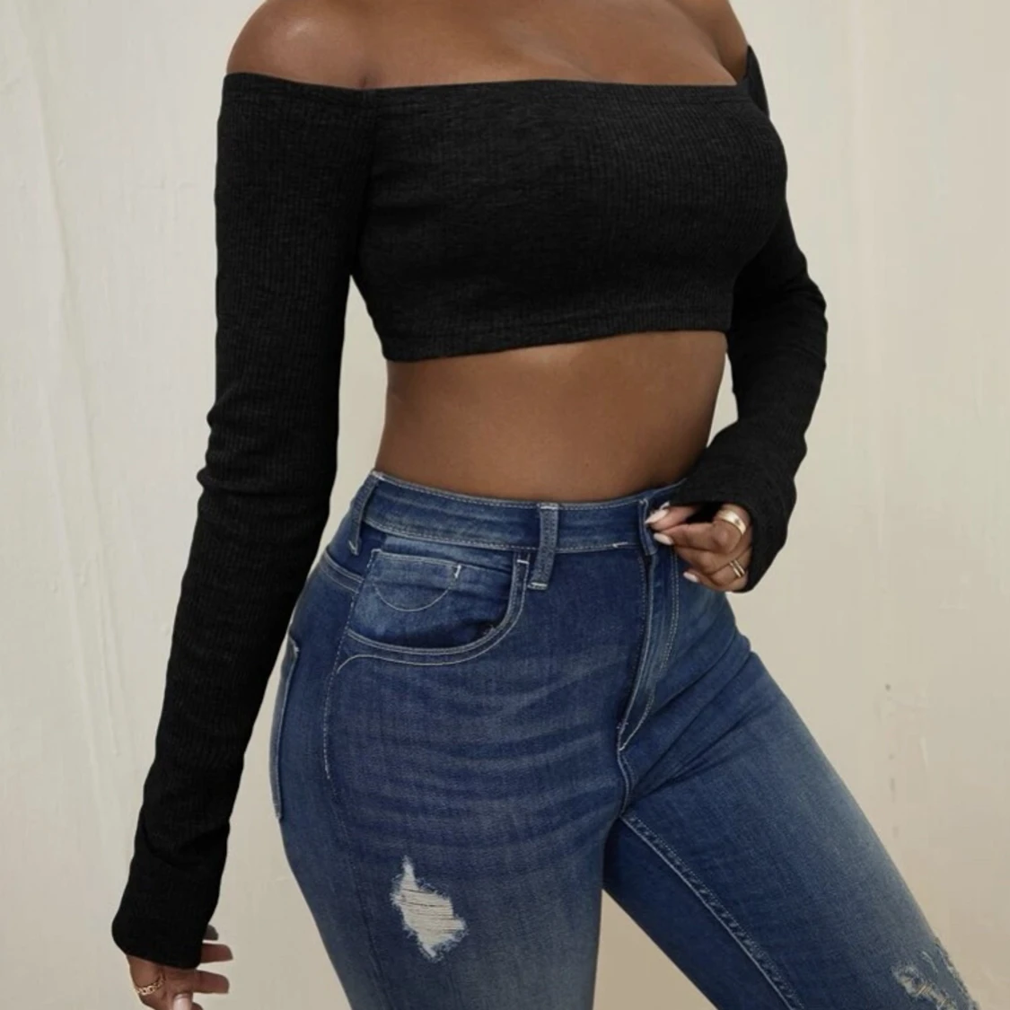 Shein långärmad croptop svart - 91