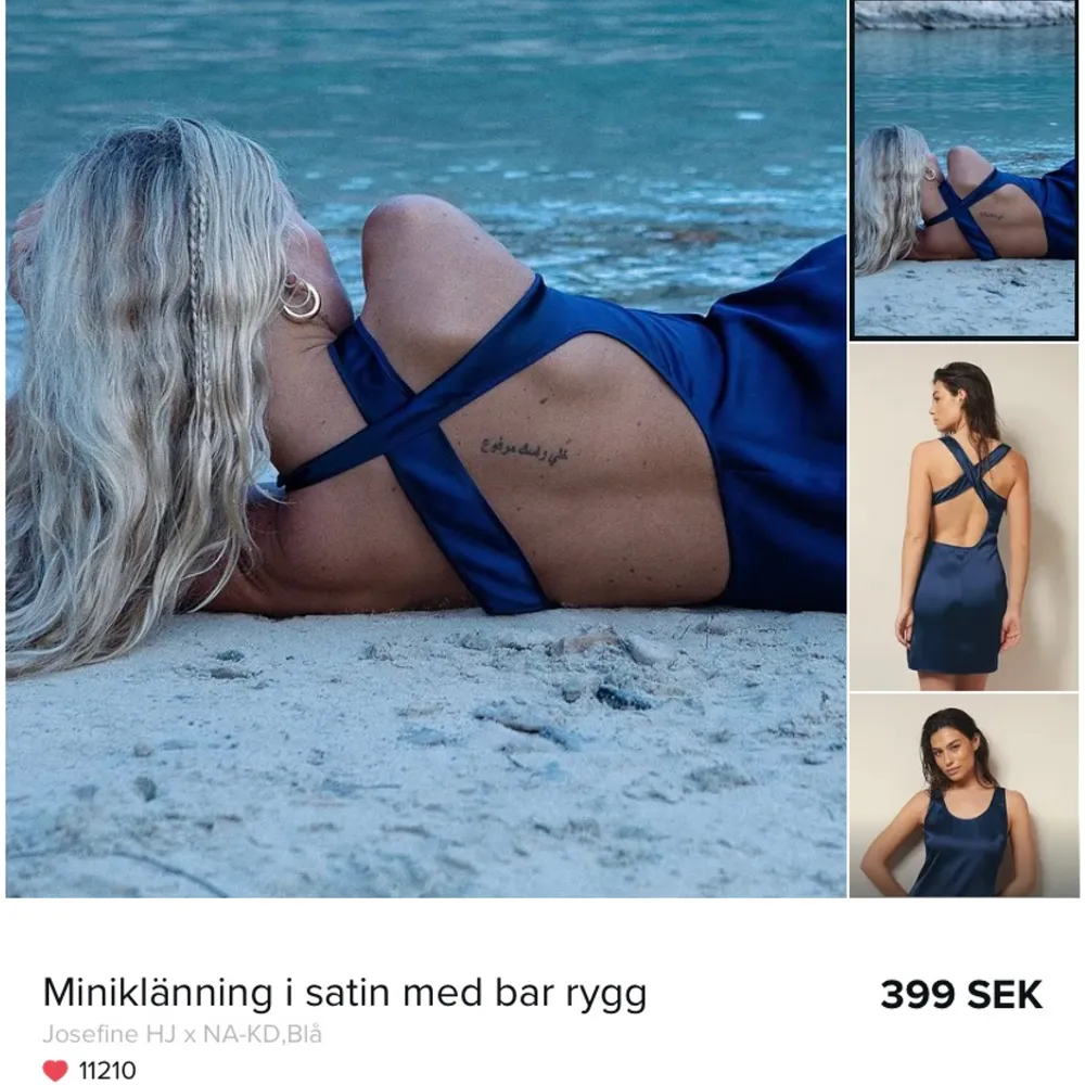 Säljer denna super vackra marinblå satin klänningen från Josefine HJ X Nakds kollektion. Den är i toppen skick nästan som ny och har inga defekter. Säljer pga den är för liten för mig. Den är helt slutsåld på hemsidan. Hör av dig vid frågor!🦋💗 skulle säga att den passar 34-36 beroende på hur man vill att den ska sitta. Startar budgivning om många är intresserade. Kram! . Klänningar.