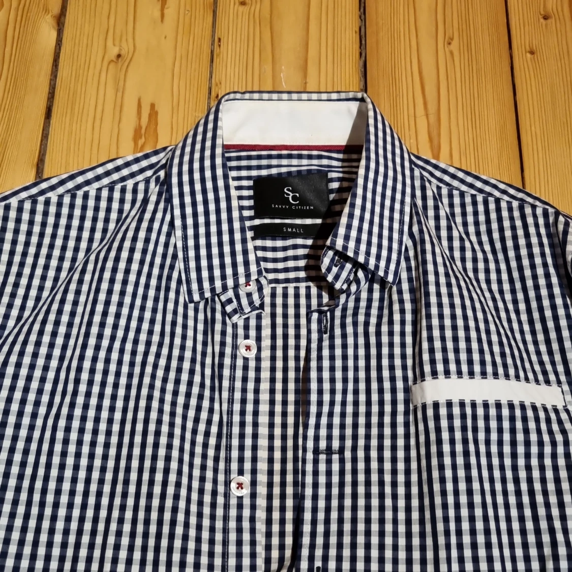 Blåvit rutig skjorta - 90