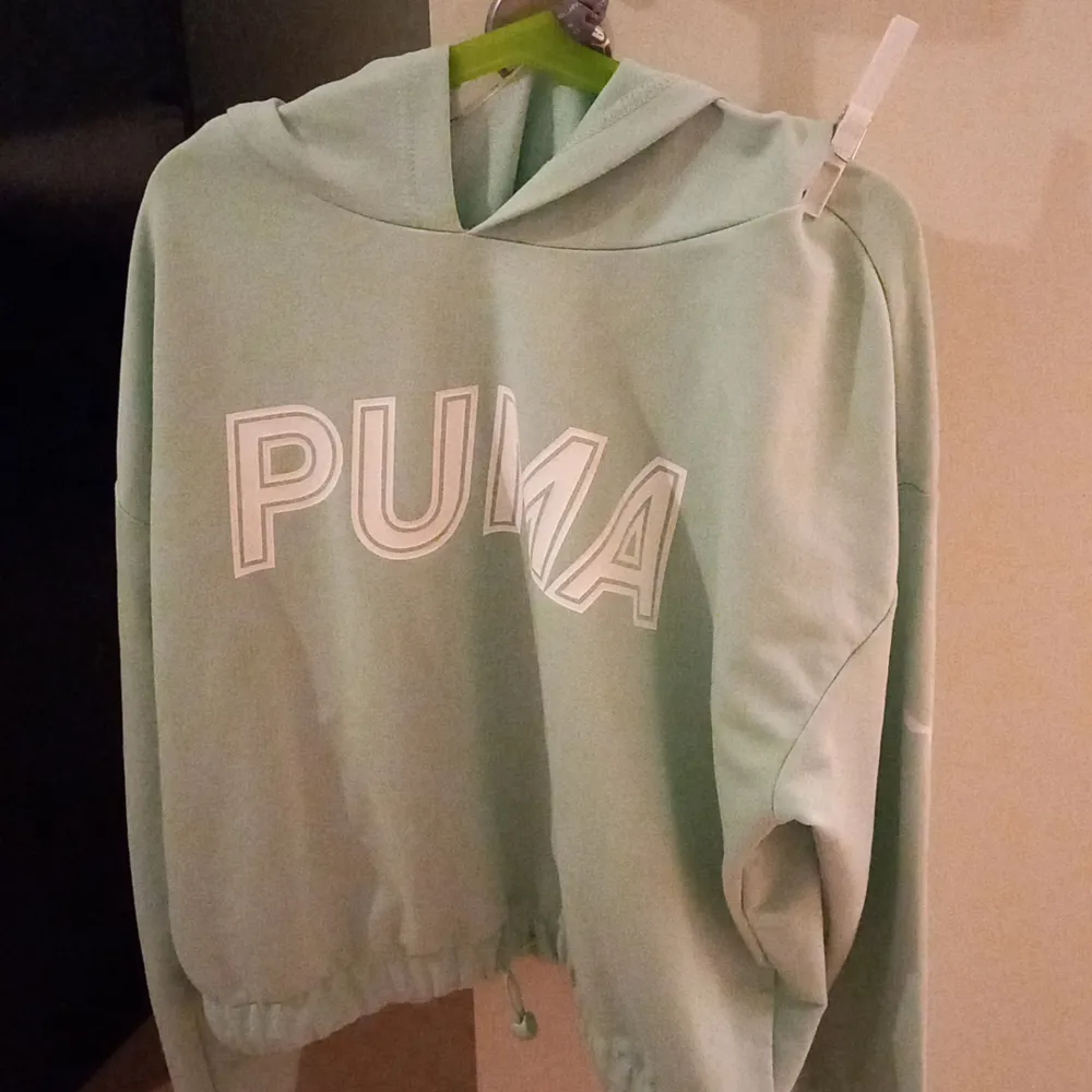 Snygg ljus geön Puma hoodie! Säljer den för att jag har växt ur den. Priset kan diskuteras 🤍. Hoodies.