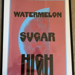 Harry Styles Watermelon Sugar poster - Tänkte kolla om någon är intresserad av denna snygga watermelon sugar-poster, då den tyvärr inte får plats i mitt rum längre! Köpt på thefreshstuff.uk för ca 3 år sedan, och den har slutat säljas på hemsidan. OBS: ramen ingår ej!