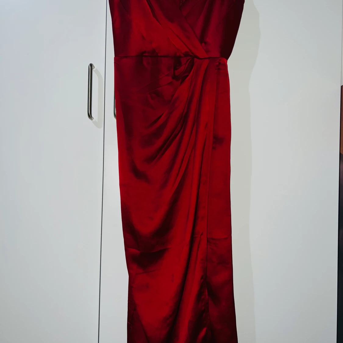 Little Mistress satin wrap dress in ruby - 90