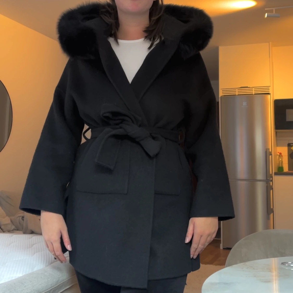 Kappa med pälskrage - 90