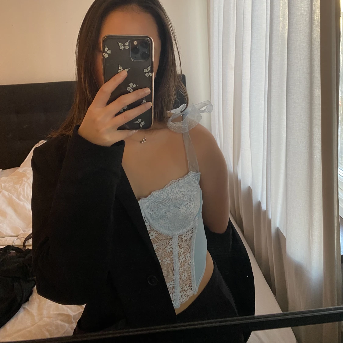 Blå korsett-topp - 90