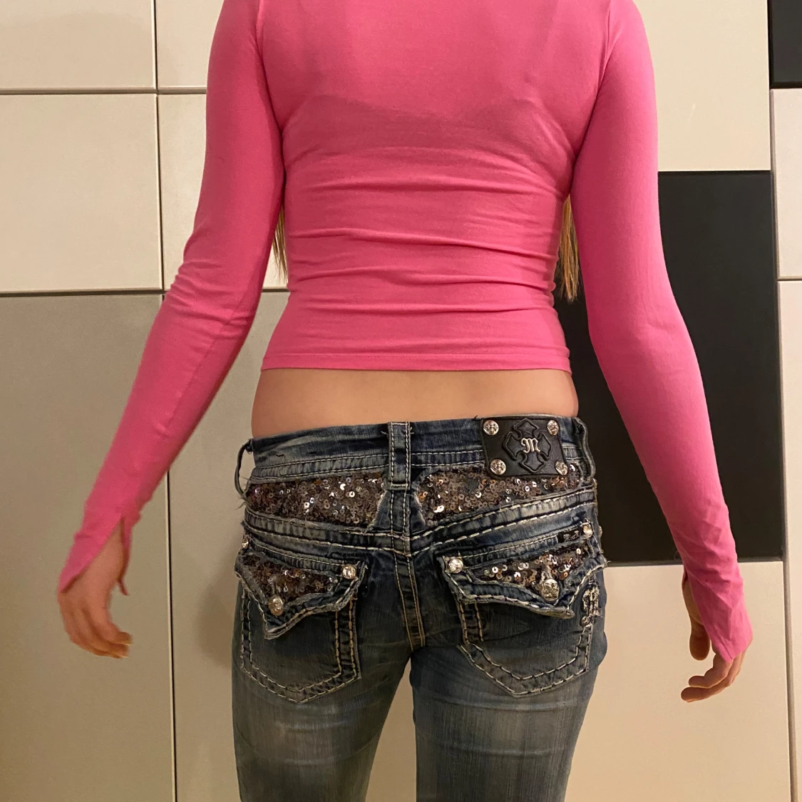 Y2k basic rosa topp - 90