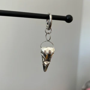 Silverfärgat örhänge i rostfritt stål med fågelhuvud - Unikt silverfärgat örhänge format som ett fågelhuvud. Perfekt för att ge en edgy touch till din stil. Örhänget hänger från en enkel ring och har en detaljerad design.